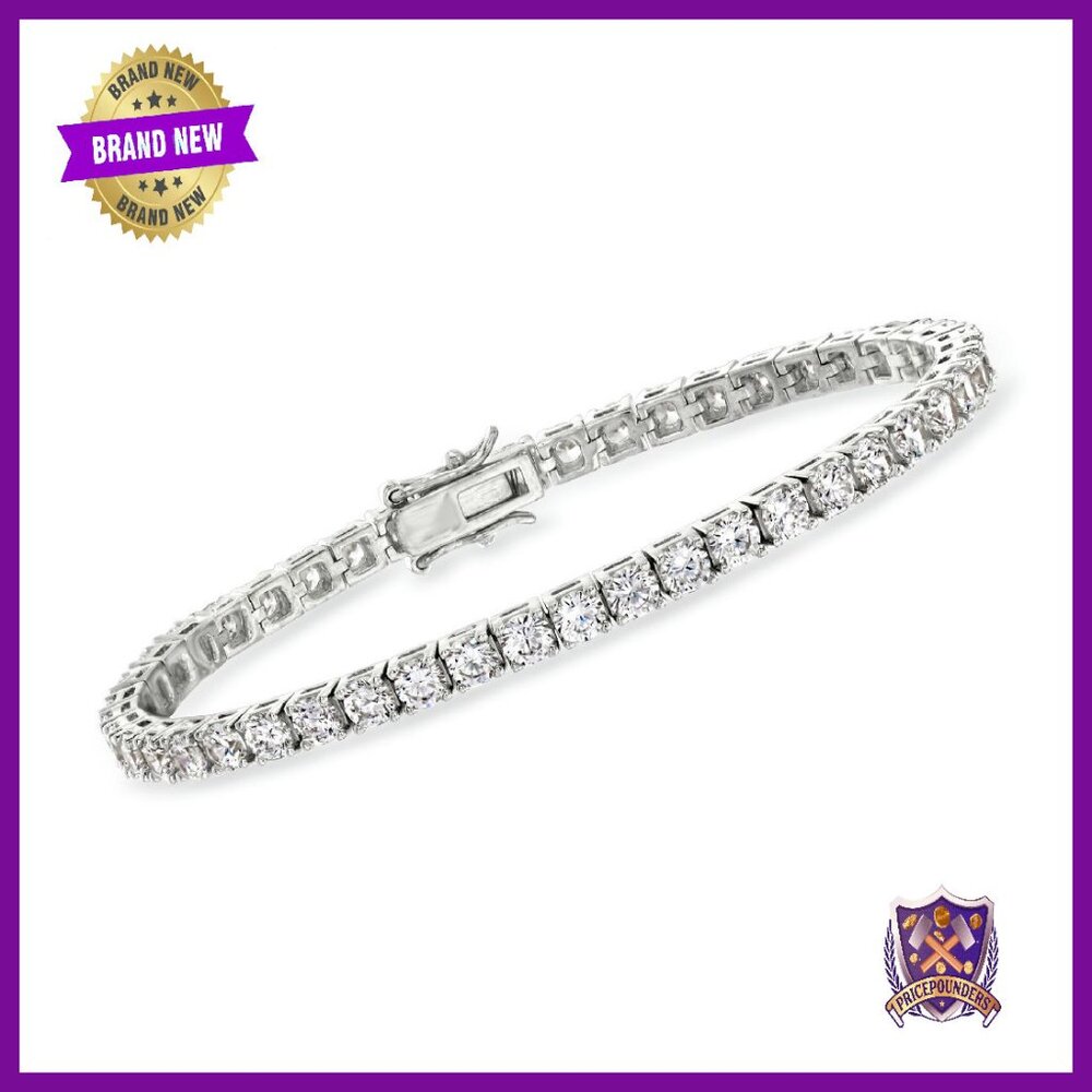 Sterling Silver Cz Tennis Bracelet 8ct 7in Double Safety Clasp